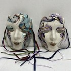Porcelain Wall Masks  Handcrafted  Painted 7 5in Long Mardi Gras Ceramic Art