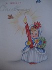 1940s Vintage Greeting Card Christmas Girl Writing W  Smoke From Candle