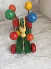 Vintage Kouvalias Wooden Pull Toy Train  - Wheels  Bell   Balls W  Pull String 