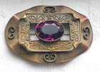 Antique Art Nouveau Sash Brooch Pin With Purple Glass
