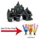 Large Fish Tank Decorations - Mountain View Aquarium Ornament With Cave  Plants
