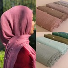 Women Crinkle Cotton Scarf Shawl Muslim Hijab With Pearl Beads Pretty Soft Scarf