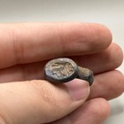 Rare Ancient Roman Bronze Ring With King Image Engraving- Circa 1st Century Ad