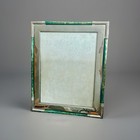 Vintage Picture Frame Silver Plated Corners Green Gold Glass Rod Tube Borders