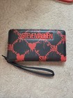 2 Steve Madden Zip Wristlets Wallet Red black Dripping Heart Logo