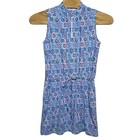 Ibkul Women s Large Dress Terra Blue White Sleeveless Drawstring Golf Tennis