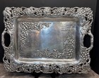 Arthur Court Large Serving Tray Aluminum Clutch With Grapes   Vines Design Vtg