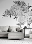 B  g Roses Boho Style Wall Decal  Removable Peony Flower Black And White Roses