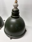 Set 2 Vintage Westinghouse Green Industrial Factory Warehouse Metal Glass Light