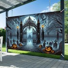 Halloween Banner 71x43 Inch Haunted Graveyard Backdrop Banner With Gothic Iron G