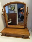 Vintage Mcm Wood Vanity Cheval Mirror Tabletop 1 Drawer Dresser Shaving 23 75   t