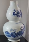 19thc Chinese Blue white Dble Gourd Vase Reproduction Of 18thc Kangxi - Restored
