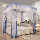 Scmtywcq 4 Corners Post Bed Canopy Curtain Mosquito Net Double Layer Blue Queen