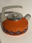 Vintage 1970   s Brabantia Diane Enamel Teapot kettle - Orange - Floral