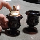Black Glass Table Lighter W  Matching Holder   Removable Insert Top