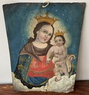 Antique Retablo Spiritual Painting On Tin 14 X 10