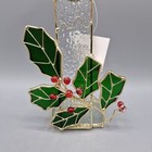 Vtg Holiday Stained Glass Tea Light Candle Holder Holly Leaves Christmas Decor