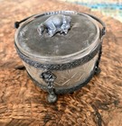 Antique Silverplate Butter Dish With Cow Finial Handle   Cut Crystal Glass Dish