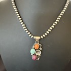 Multicolor Turquoise Spiny Navajo Sterling Silver Cluster Pendant Necklace 19311
