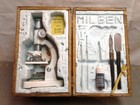 Vintage Milben Microscope 100x 300x In Wooden Case 