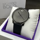 New   swiss    Movado Bold Silver Steel Black Dial Black Leather Men s Watch 3600586