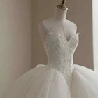 White Strapless Ball Gown Wedding Dress Sweetheart Lace Beaded Tulle Bridal Gown