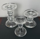 Set 3 Heavy Clear Glass Pedestal   Taper Candle Holders Mixed Column Style Decor