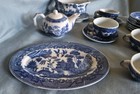 Vintage Child s Dish Set  Japan  Blue Willow Plates  Plattters  Casserole  Etc 