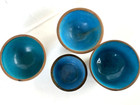 Group Of 4 Vintage Mini Chinese Cloisonn   Enamel Tea Sake Cups W  3 Wood Stands