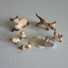Vintage Hagen Renaker 4 Miniature Siamese Kittens Drinking Milk Mom Dad Family 