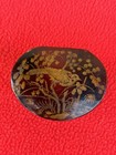 Vintage Russian  Lacquer Box Hand Gold Painted Bird Image