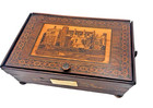C 1850 Tunbridge Ware Treen Sewing Box Penshurst Place With Swing Handle