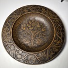 Reproduction Treenware Bowl plate W raised Flower Design And Bronze Finish Stand