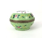 Chinese Canton Enamel Petite Vtg Hand Painted Copper Lidded Box Flower Designs