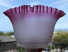 Antique Cranberry Glass Lamp Shade Ruffle Edges Swirl Art Nouveau 4 3 4    Fitter
