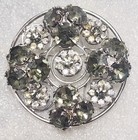Vogue Signed Vintage Smokey Gray    Clear Trembler Brooch   Earrings C443