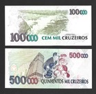 Brazil Banknote 100 500 Cruzeiros Reais On 100000 500000 Cruzeiros 1993 Unc