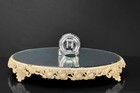 Antique Victorian Large Round Scalloped Mirror Top Makeup Vanity Plateau Stand