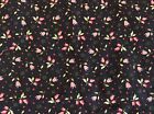 Vtg Midnight Florals By Janet Grossard 100  Cotton Fabric Black With Pink Tulips