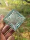 Old Sea Green Square Inkwell    Antique Ink Bottle 