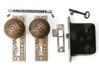 Antique Door Set Victorian   Eastlake Backplate Knob Mortise Lock Key Reclaimed