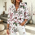 Women Christmas Candy Cane Print V Neck Button Down Sleeve Woven Shirt  Product