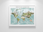 World Map Wall Art - Topographic Map Print Home Office Decor