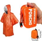 1-20  Emergency Survival Raincoat Reusable Mylar Thermal Blanket Poncho Whistle