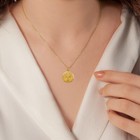 Gold Celtic Cross Irish Blessing Textured Coin Medallion Pendant Necklace