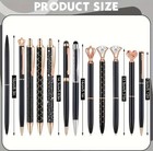 12 Pc Ballpoint Pens Glam Crystal Diamond Bling Glitter Black   Gold Metal - New
