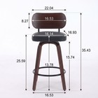 Swivel Bar Stools Set Of 2 26  Counter Height Chair Mid Century Walnut Black Pu