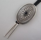 Radiant Sterling Silver   Black Onyx Quality Southwestern Concho Bolo Tie