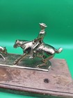 Vtg Western Cutting Horse Trophy Cowboy Horse Calf Gold Tone Figure Wood Base