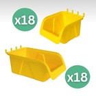 Wallpeg 36 Pack Pegboard Bin Kit     18 Medium   18 Large Yellow Peg Board Stor   